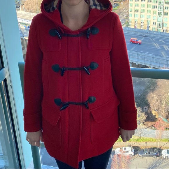 Burberry Brit Red Wool Toggle Coat - Picture 4 of 12